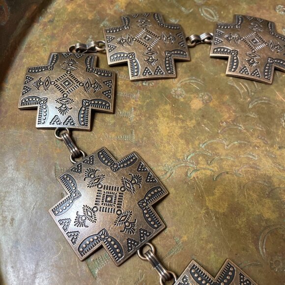 Brass Copper Cross Concho Southwest Unisex Chain belt Christmas fall WESTERN main image 9